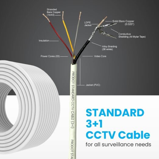 Prodot Standard 3+1 CCTV cable 90y with White High-grade PVC Jacket