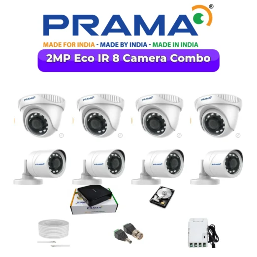Prama 8-Camera 2MP 1080p Analog CCTV Combo Kit | Made in India Security System